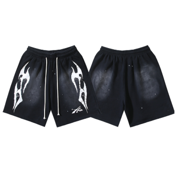 Hellstar Distressed Casual Shorts with Washed and Splattered Ink